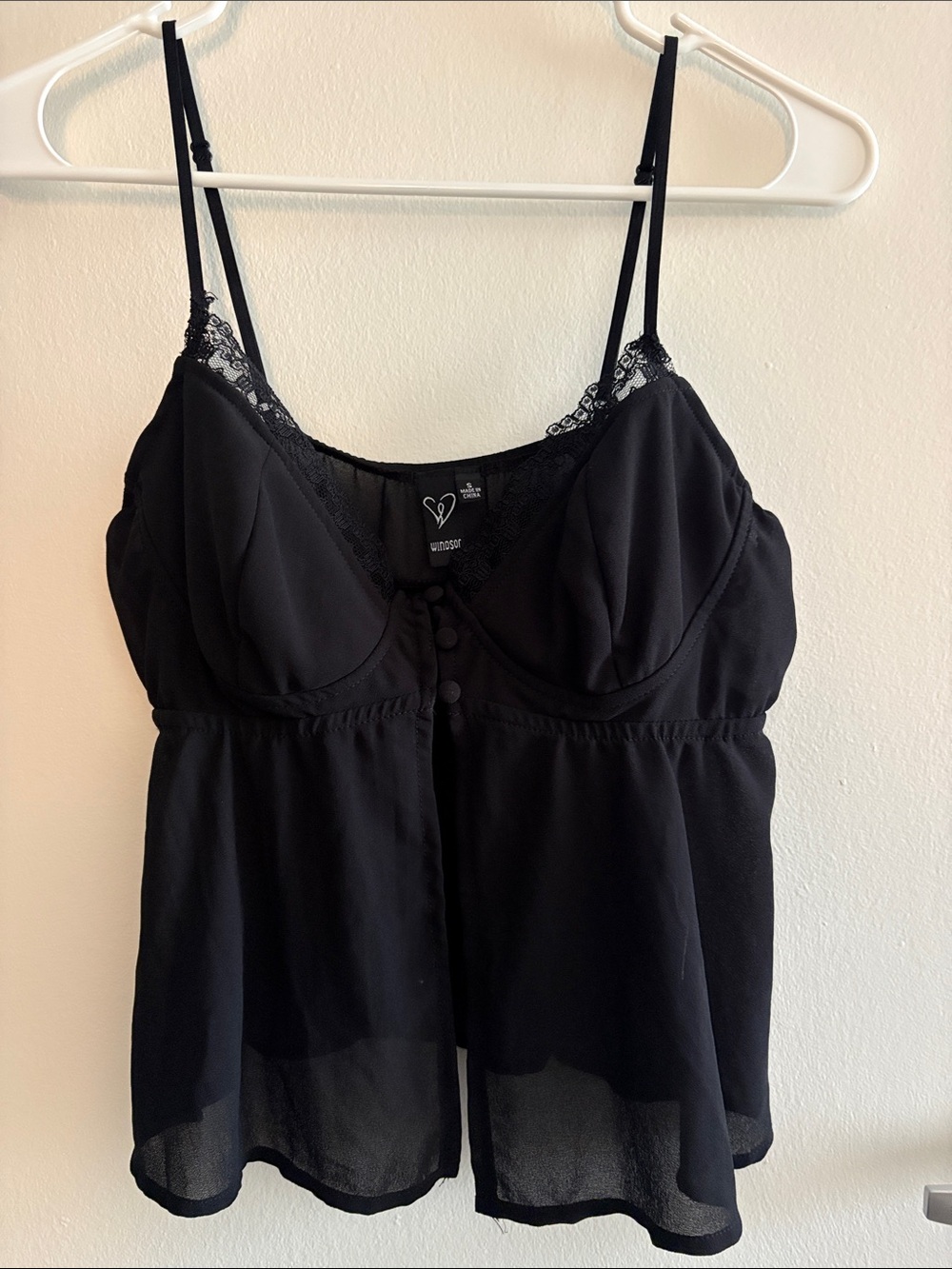 Windsor Black Lace-Trim Sheer Babydoll Cami
